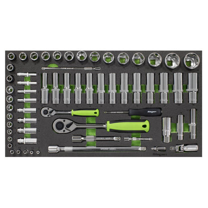 Siegen S01271 Tool Tray with Socket Set 62pc 1/4" & 1/2"Sq Drive Metric Siegen