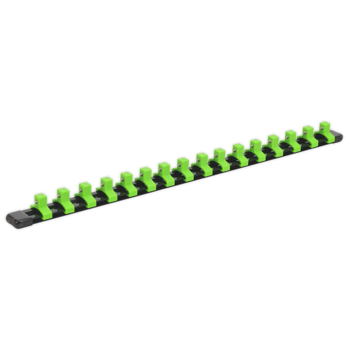 Sealey AK27053HV Socket Retaining Rail with 16 Clips 3/8"Sq Drive - Hi-Vis Green Sealey