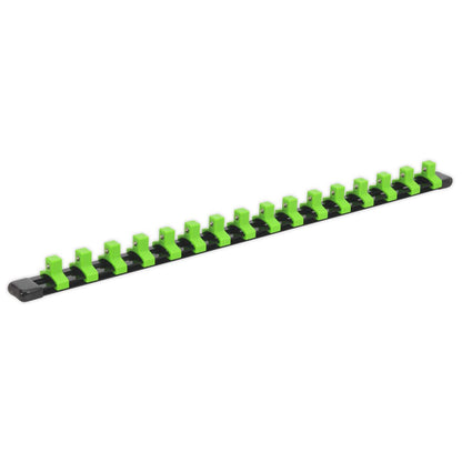Sealey AK27053HV Socket Retaining Rail with 16 Clips 3/8"Sq Drive - Hi-Vis Green Sealey