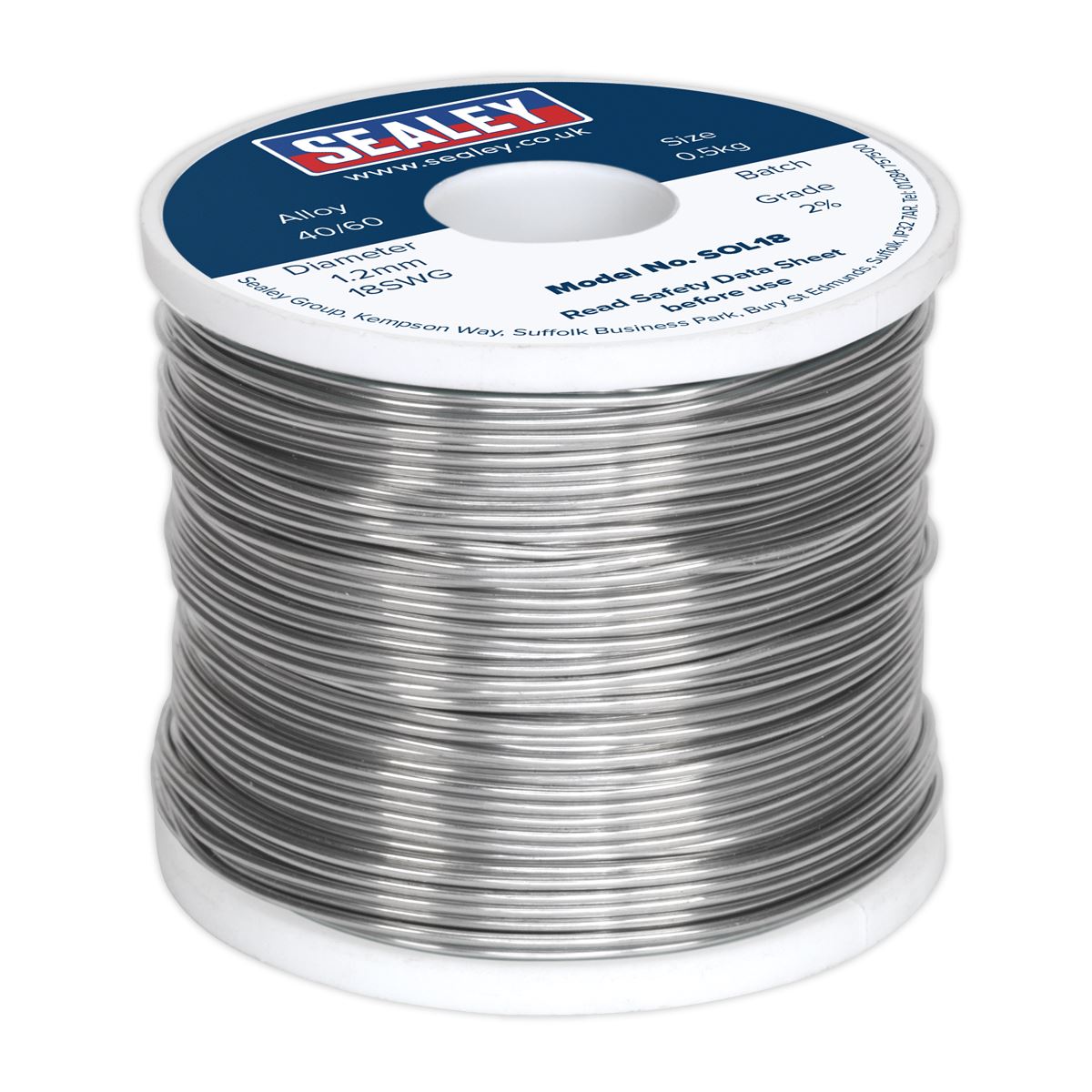 Sealey SOL18 Solder Wire Quick Flow 1.2mm/18SWG 40/60 0.5kg Reel Sealey
