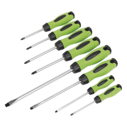 Sealey HV001 Screwdriver Set 8pc Hi-Vis Green Sealey