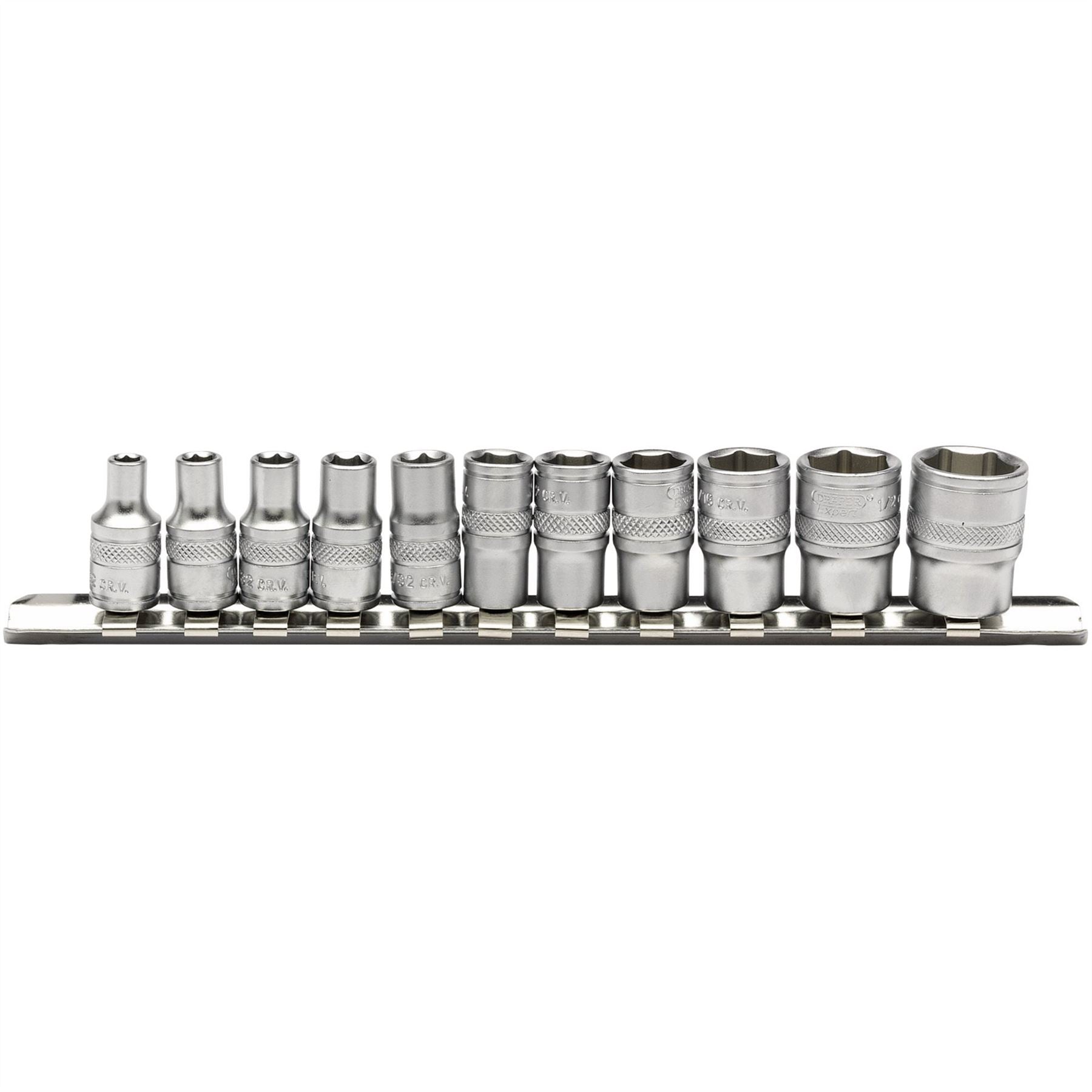 Draper 16488 Imperial Socket Set on a Metal Rail 1/4" Sq. Dr. 11 Piece Draper