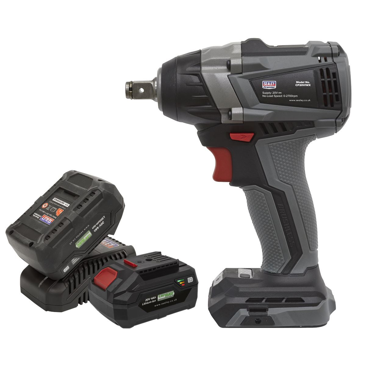 Sealey CP20VIWXKIT Brushless Impact Wrench Kit 1/2"Sq Drive 20V 4Ah SV20 Series Sealey