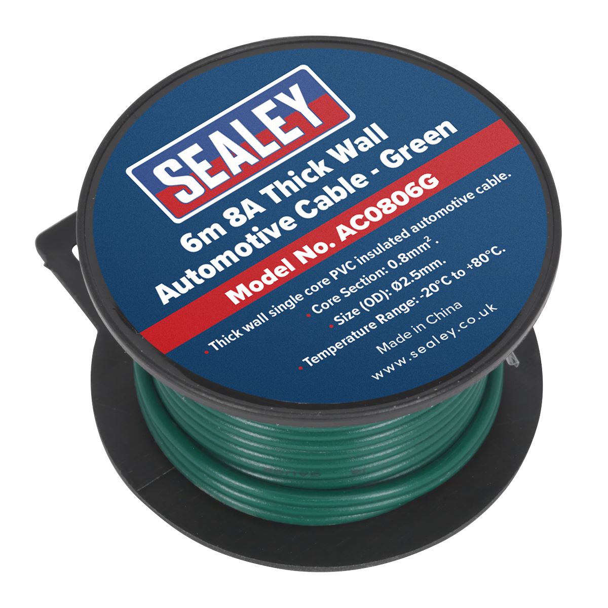 Sealey AC0806G Automotive Cable Thick Wall 8A 6m Green Sealey