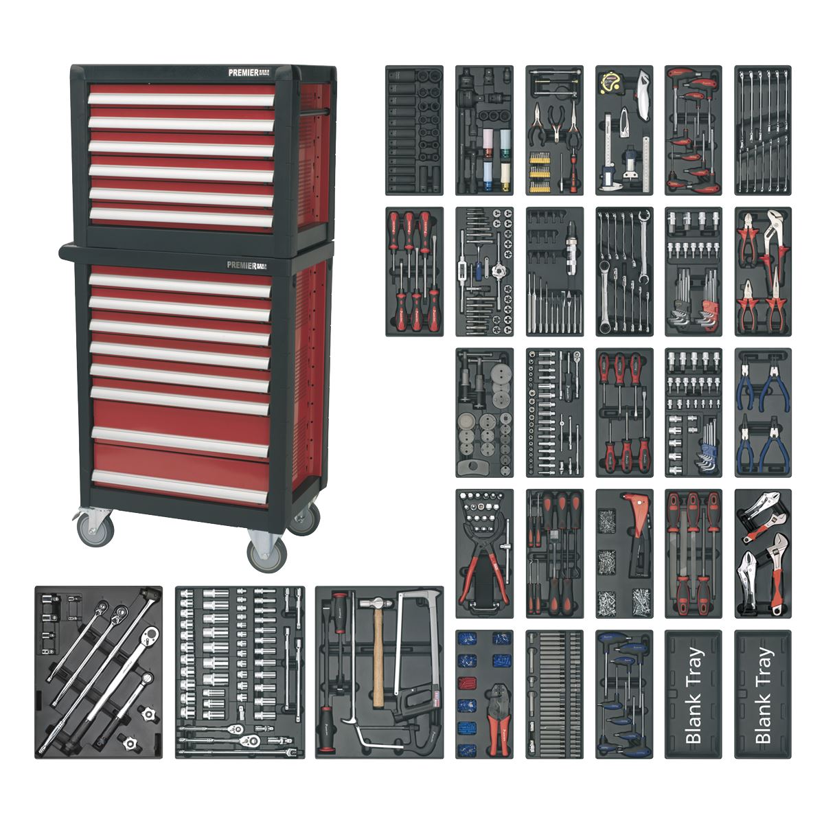 Sealey APTTC02 Topchest & Rollcab Combination 14 Drawer with Ball-Bearing Slides & 1233pc Tool Kit Sealey