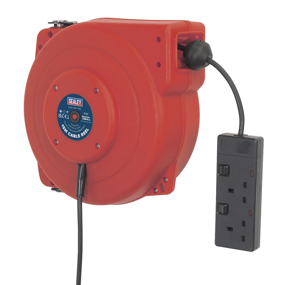 Sealey CRM15 Cable Reel System Retractable 15m 2 x 230V Socket Sealey