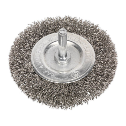Sealey SFBS75 Crimped Flat Wire Brush Stainless Steel 75mm with 6mm Shaft Sealey
