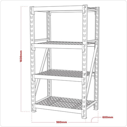 Sealey AP6372 Heavy-Duty Racking Unit with 4 Mesh Shelves 640kg Capacity Per Level 978mm Sealey