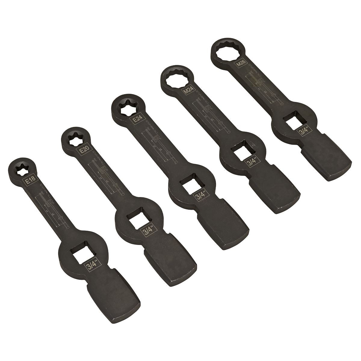 Sealey CV212 Brake Caliper Slogging Wrench Set 5pc Sealey