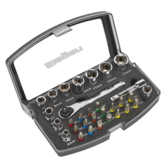 Siegen S01036 Socket & Bit Set 31pc 1/4"Sq Drive Siegen