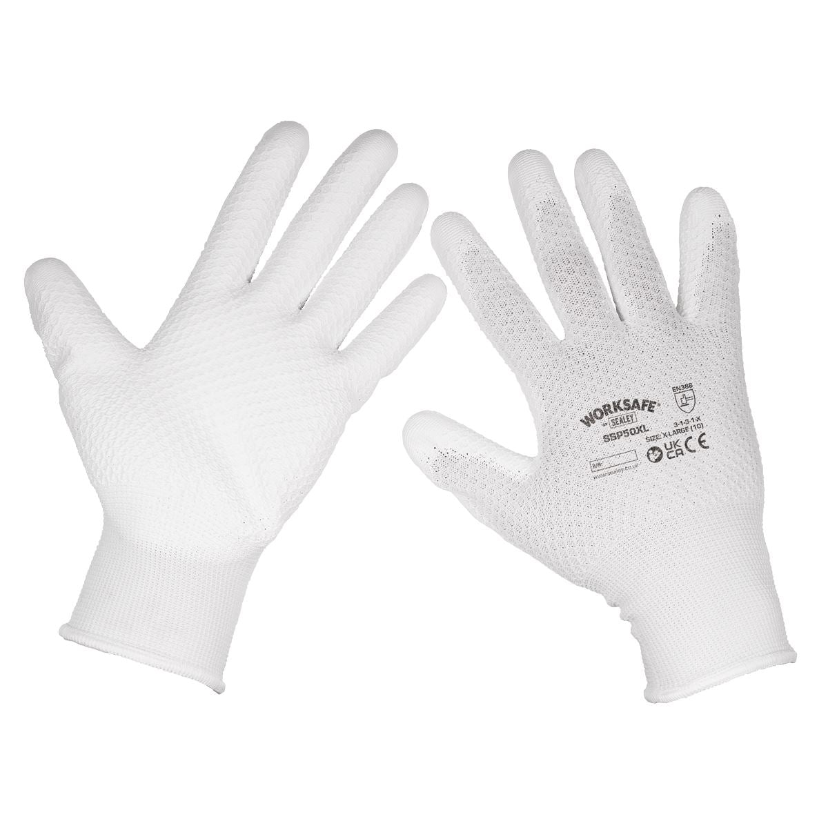 Sealey SSP50XL/B120 White Precision Grip Gloves - (X-Large) - Box of 120 Pairs Sealey