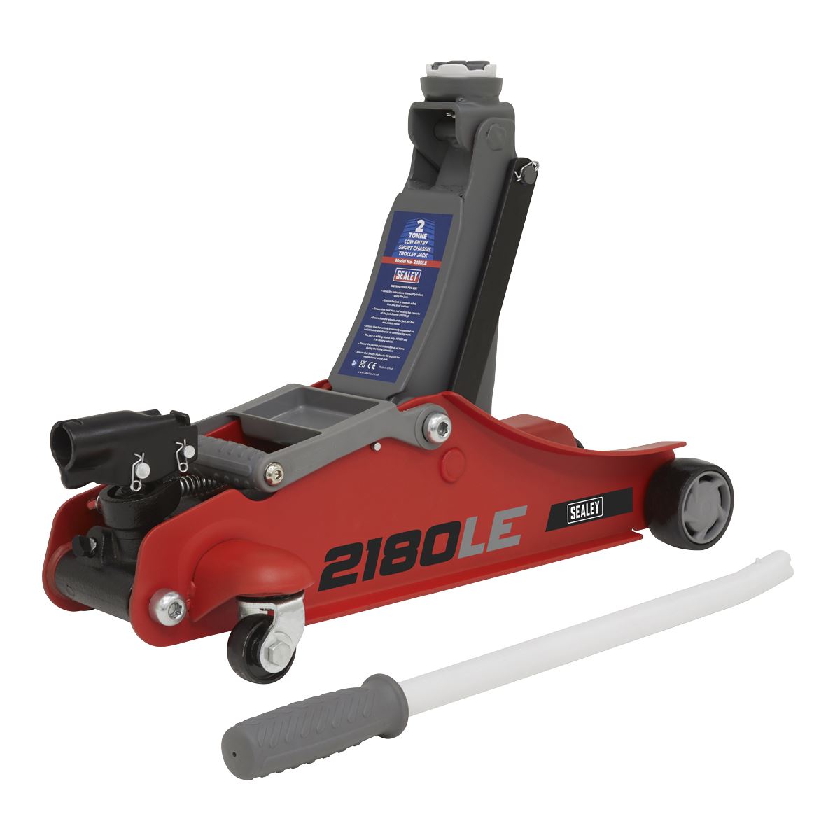 Sealey 2180LE 180° Handle Low Profile Short Chassis Trolley Jack 2 Tonne - Red Sealey