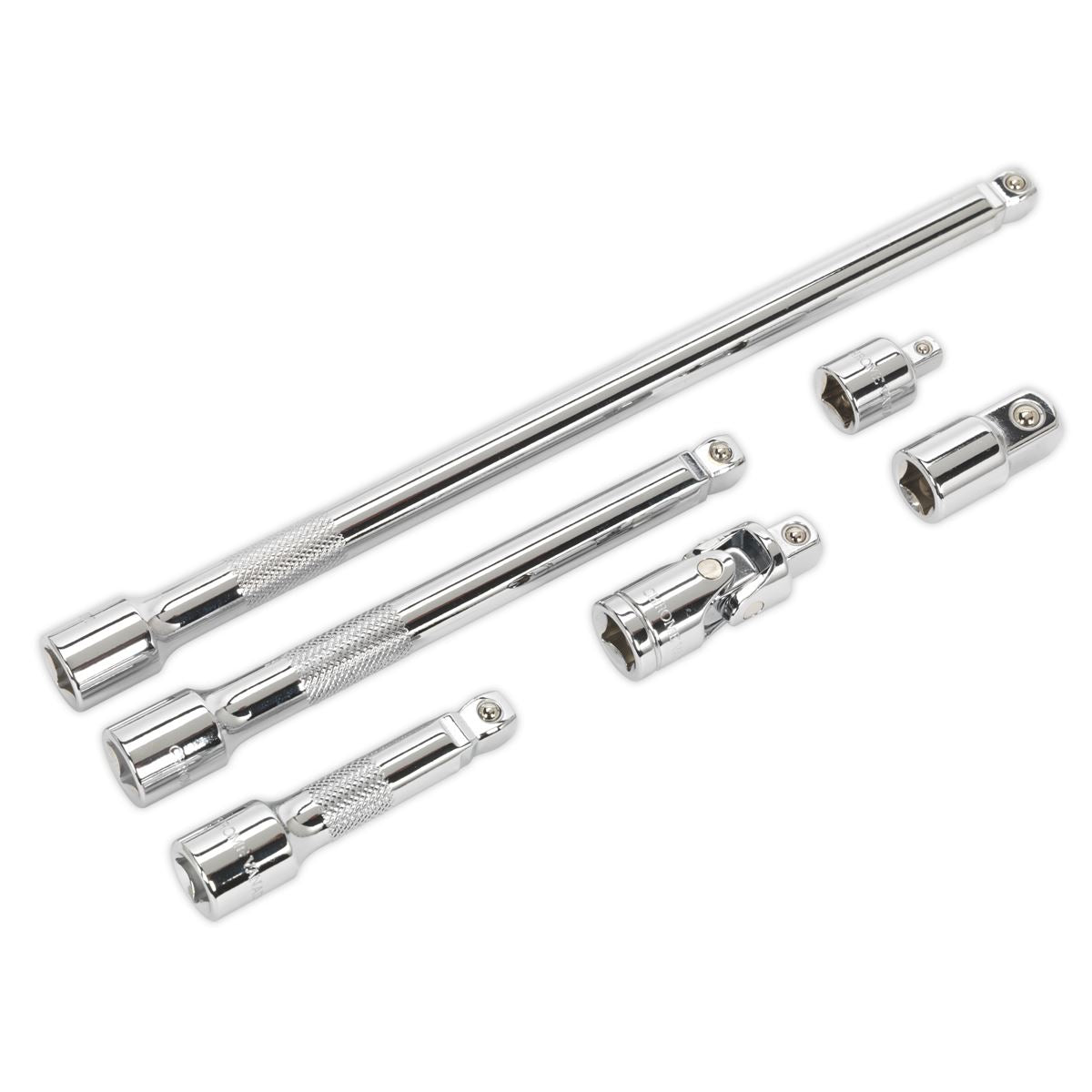 Sealey AK7690 Wobble/Rigid Extension Bar Adaptor & Universal Joint Set 6pc 3/8"Sq Drive Sealey
