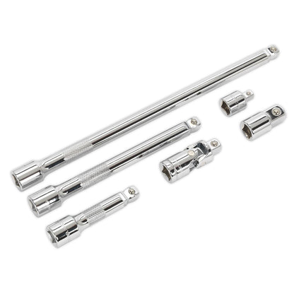 Sealey AK7690 Wobble/Rigid Extension Bar Adaptor & Universal Joint Set 6pc 3/8"Sq Drive Sealey