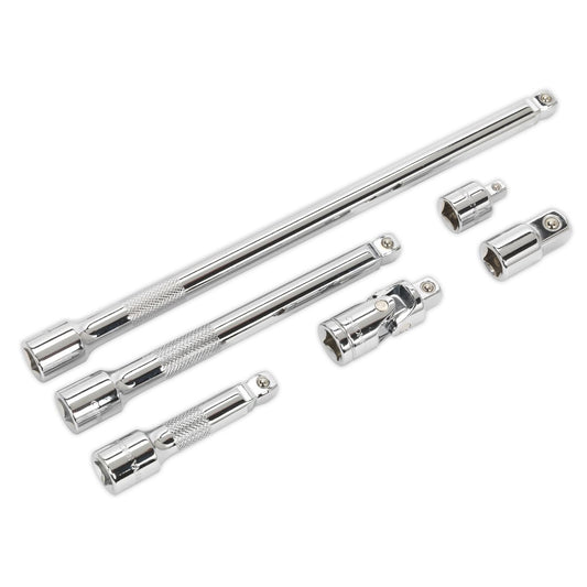 Sealey AK7690 Wobble/Rigid Extension Bar Adaptor & Universal Joint Set 6pc 3/8"Sq Drive Sealey