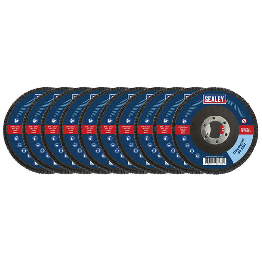 Sealey FD1158010 80Grit Flap Discs Zirconium Ø115mm Ø22mm Bore - Pack of 10 Sealey