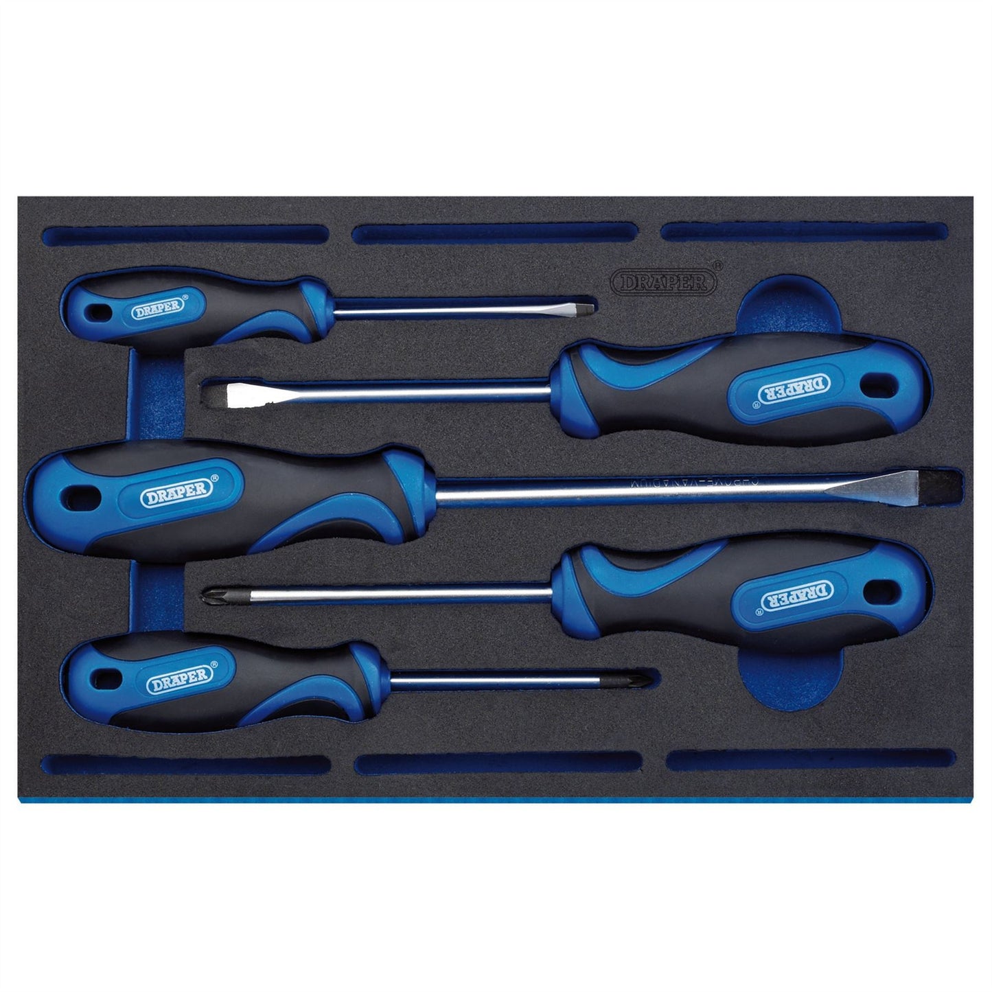 Draper 63400 Soft Grip Screwdriver Set in 1/4 Drawer EVA Insert Tray 5 Piece Draper