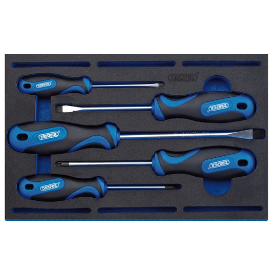 Draper 63400 Soft Grip Screwdriver Set in 1/4 Drawer EVA Insert Tray 5 Piece Draper