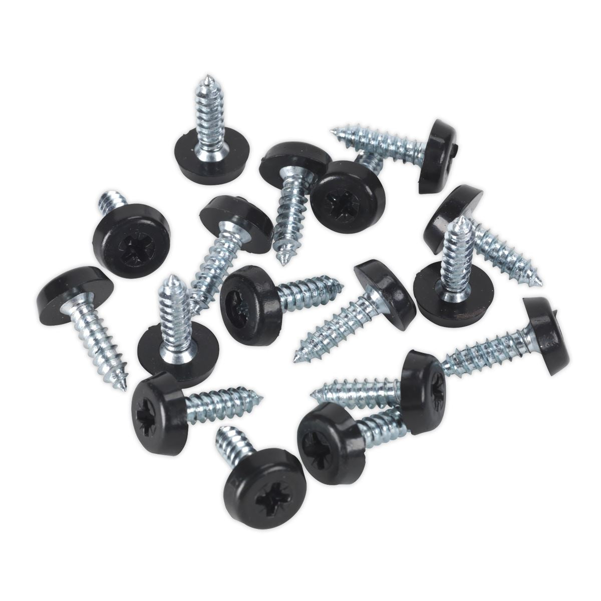 Sealey PTNP3 Numberplate Screw Plastic Enclosed Head 4.8 x 18mm Black Pack of 50 Sealey