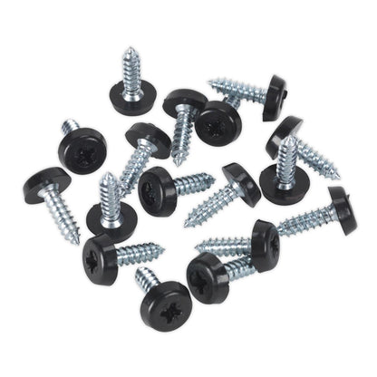 Sealey PTNP3 Numberplate Screw Plastic Enclosed Head 4.8 x 18mm Black Pack of 50 Sealey