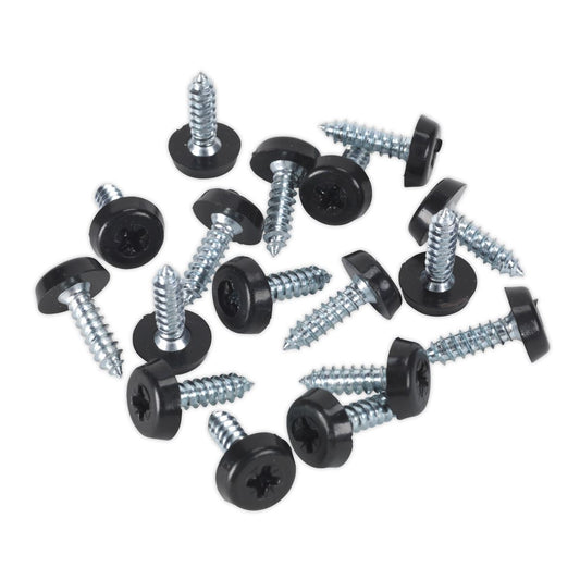 Sealey PTNP3 Numberplate Screw Plastic Enclosed Head 4.8 x 18mm Black Pack of 50 Sealey