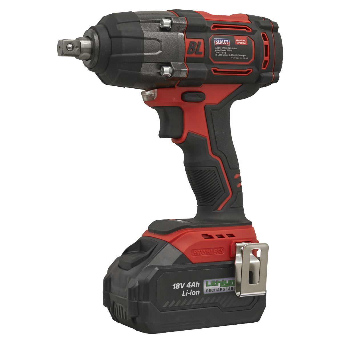 Sealey CP650LI Cordless Brushless Impact Wrench 18V 4Ah Lithium-ion 1/2"Sq Drive Sealey