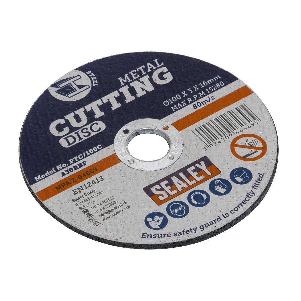 Sealey PTC/100C50 Cutting Disc Pack of 50 Ø100 x 3mm Ø16mm Bore Sealey