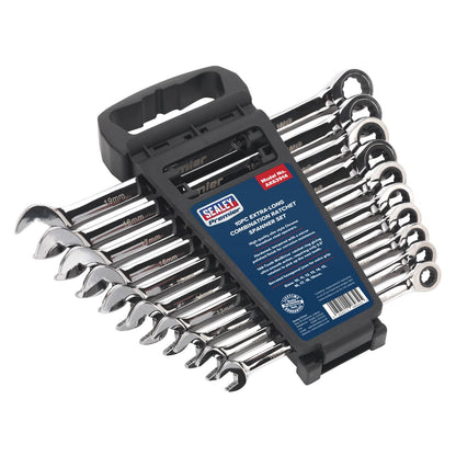 Sealey AK63914 Combination Ratchet Spanner Set 10pc Extra-Long Metric Sealey
