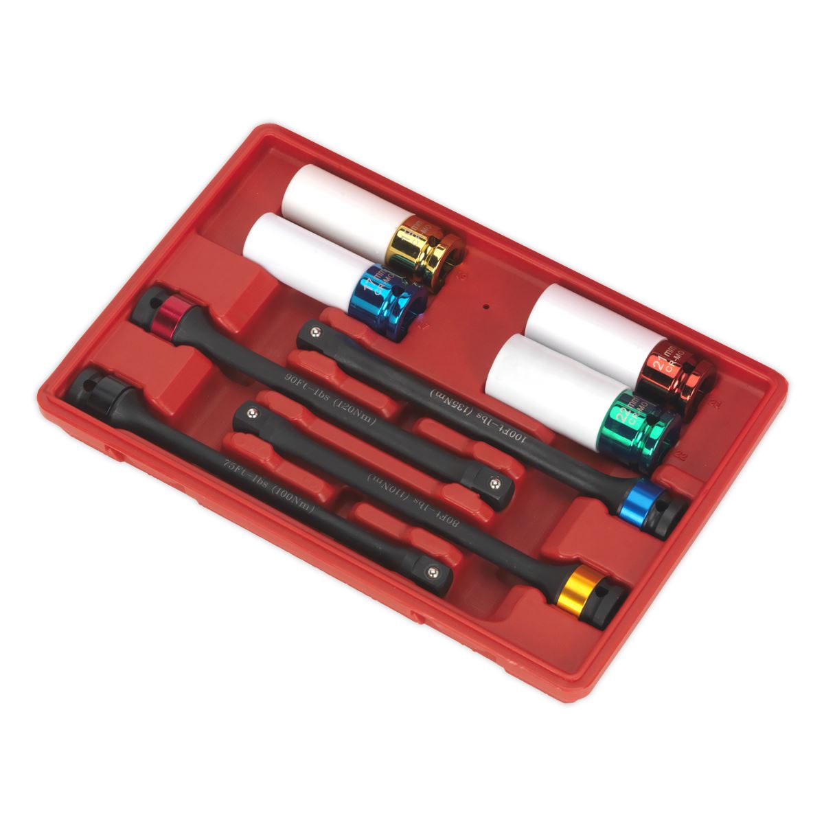 Sealey AK2243 Torque Stick & Aluminium Wheel Impact Socket Set 8pc 1/2"Sq Drive Sealey