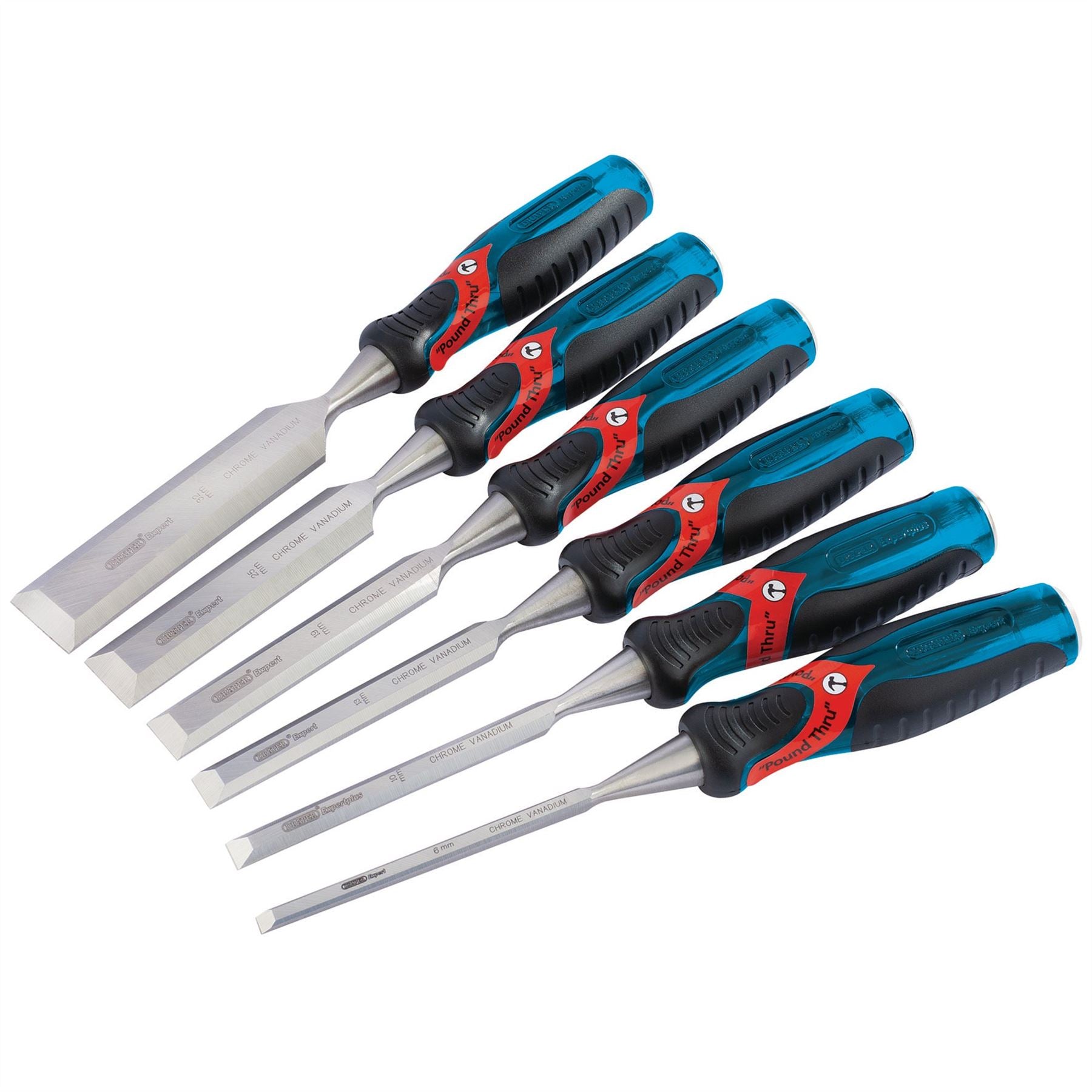 Draper 70419 Expert Soft Grip 'Pound Thru' Bevel Edge Wood Chisel Set 140mm 6 Piece Draper