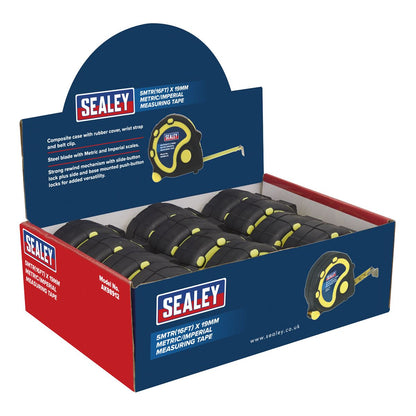 Sealey AK98912 Rubber Tape Measure 5m(16ft) x 19mm Metric/Imperial Display Box of 12 Sealey