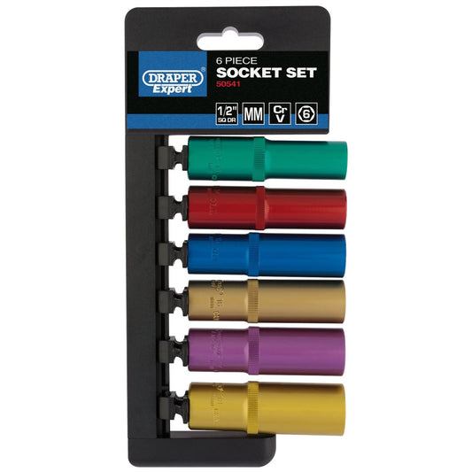 Draper 50541 Metric Coloured Deep Socket Set 1/2" Sq. Dr. 6 Piece Draper