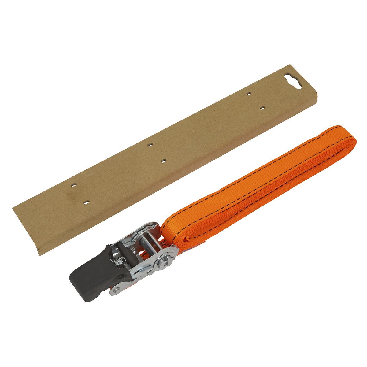 Sealey TD0635E Ratchet Strap 25mm x 5m Polyester Webbing with Corner Protector 600kg Breaking Strength Sealey