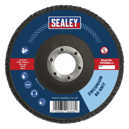 Sealey FD12580 Flap Disc Zirconium Ø125mm Ø22mm Bore 80Grit Sealey