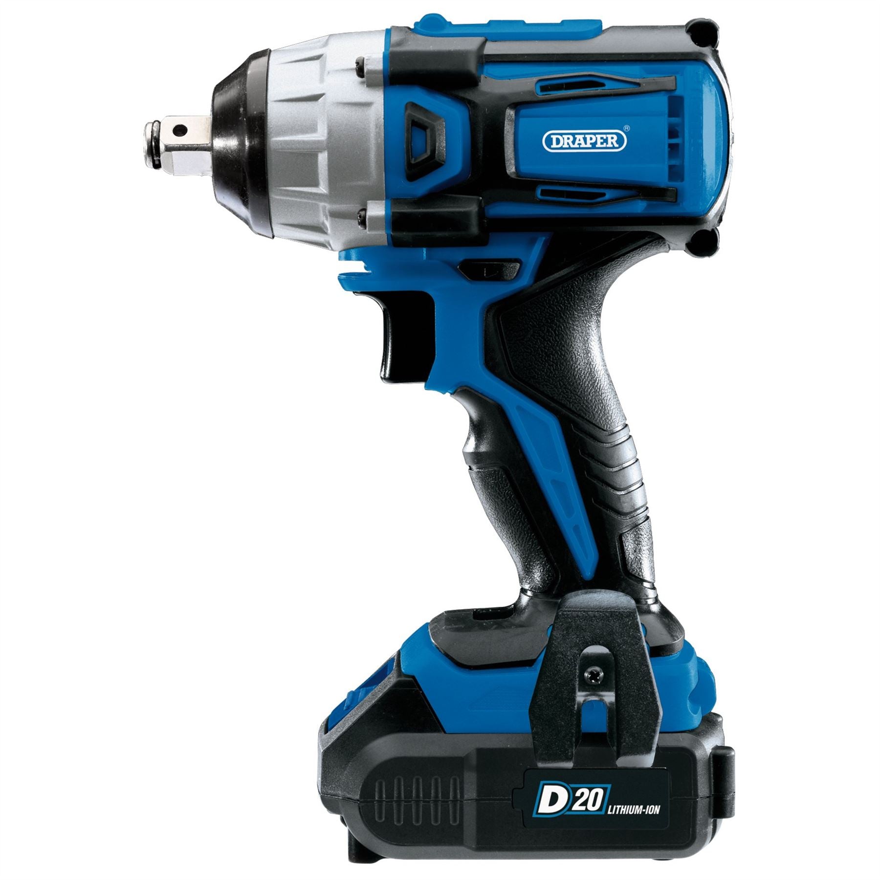 Draper 55343 D20 20V Brushless Impact Wrench 1/2" Sq. Dr. 250Nm 2 x 2.0Ah Batteries 1 x Charger Draper