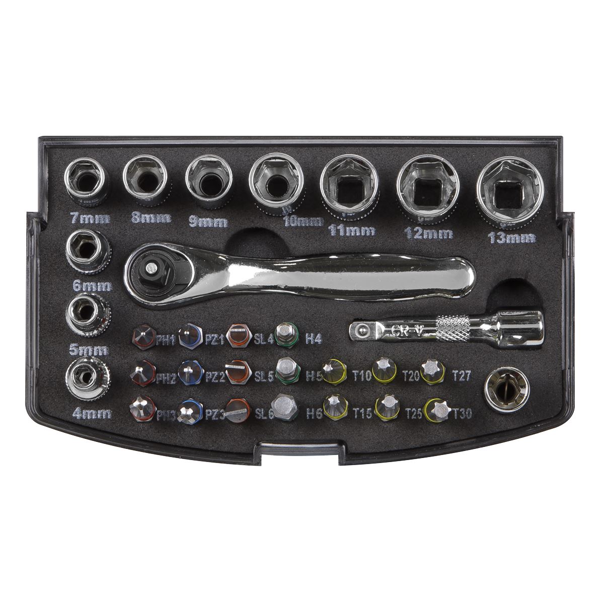 Siegen S01036 Socket & Bit Set 31pc 1/4"Sq Drive Siegen