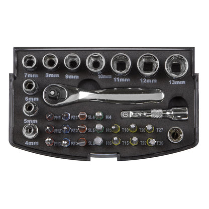 Siegen S01036 Socket & Bit Set 31pc 1/4"Sq Drive Siegen