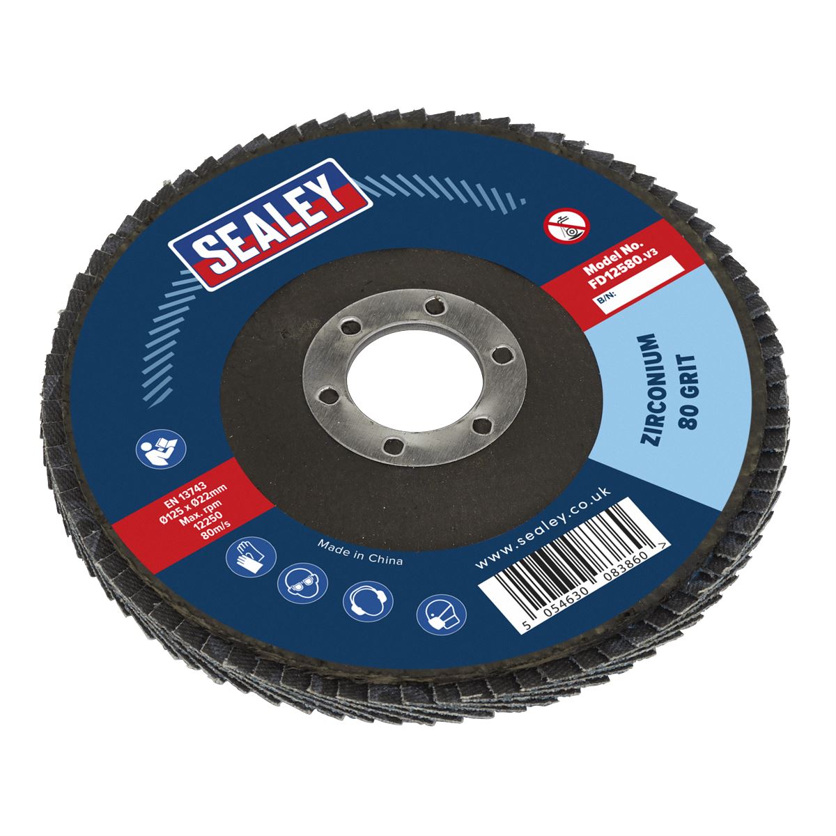Sealey FD12580 Flap Disc Zirconium Ø125mm Ø22mm Bore 80Grit Sealey