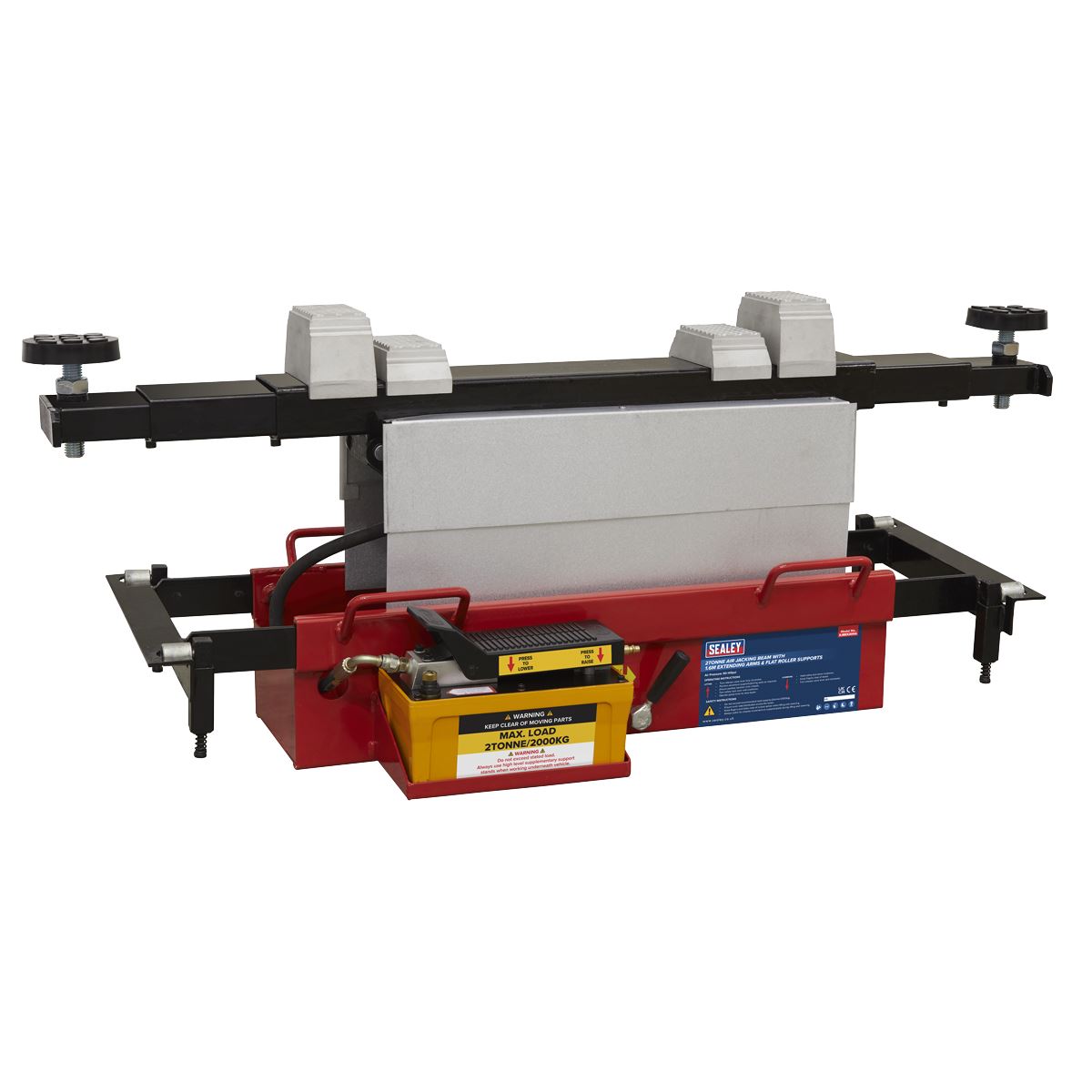 Sealey SJBEX200A Air Jacking Beam 2 Tonne with Arm Extenders & Flat Roller Supports Sealey