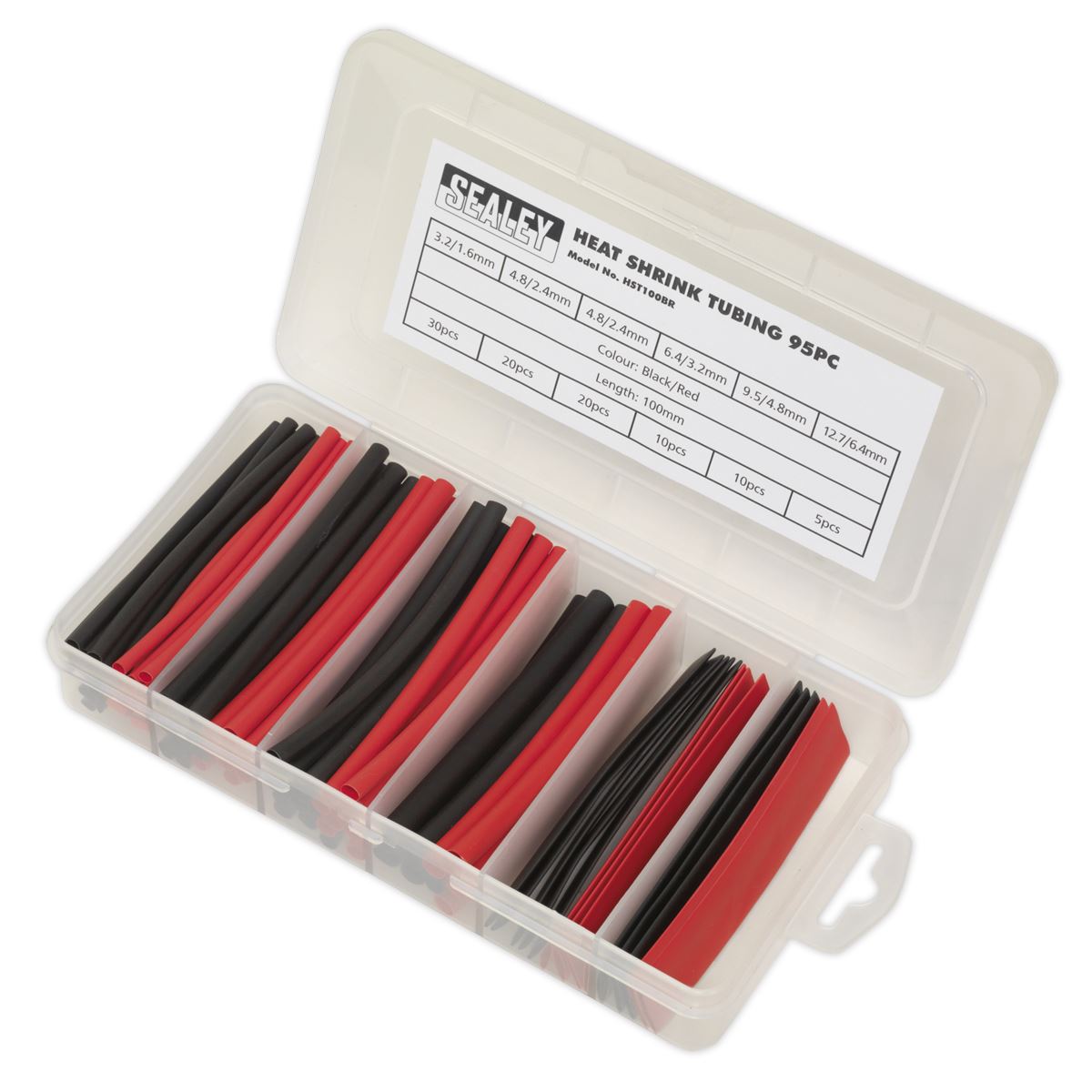 Sealey HST100BR Heat Shrink Tubing Assortment 95pc 100mm Black & Red Sealey
