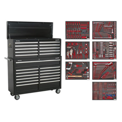 Sealey TBTPBCOMBO4 Tool Chest Combination 23 Drawer with Ball-Bearing Slides - Black with 446pc Tool Kit Sealey