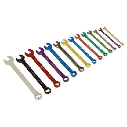 Sealey AK6314 Combination Spanner Set 14pc Multi-Coloured Metric Sealey