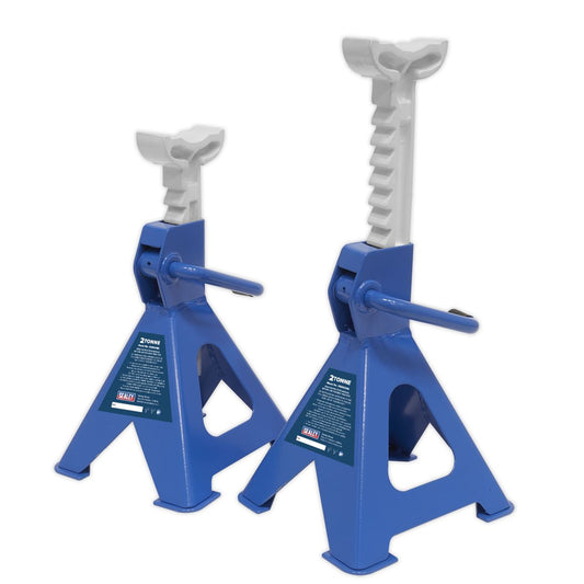 Sealey VS2002BL Ratchet Type Axle Stands (Pair) 2 Tonne Capacity per Stand - Blue Sealey