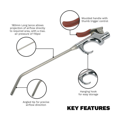 Sealey SA913M Air Blow Gun Palm Type 180mm with 1/4"BSP Air Inlet Sealey