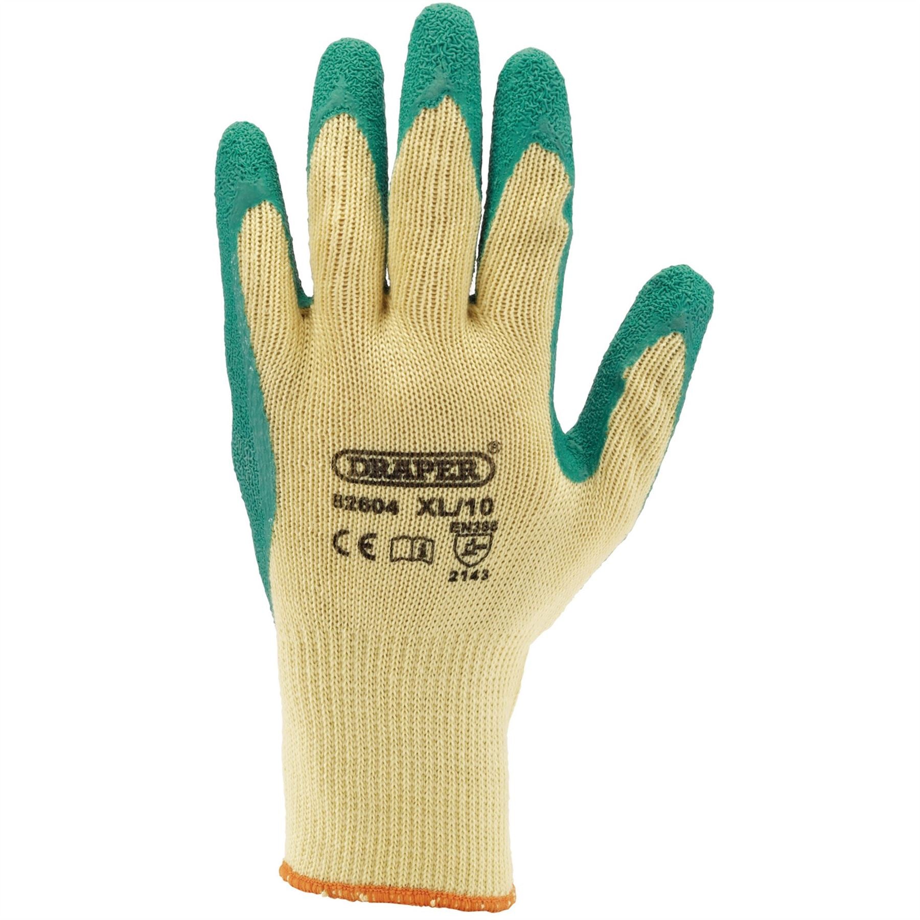 Draper 82604 Heavy Duty Latex Coated Work Gloves Extra Large Green Draper