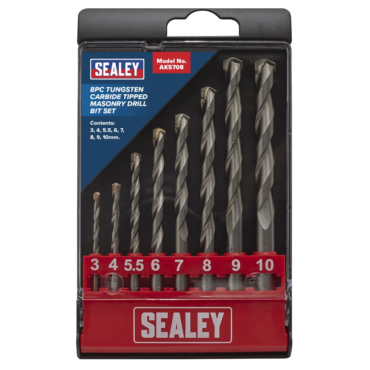 Sealey AK5708 Tungsten Carbide Tipped Masonry Drill Bit Set 8pc Sealey