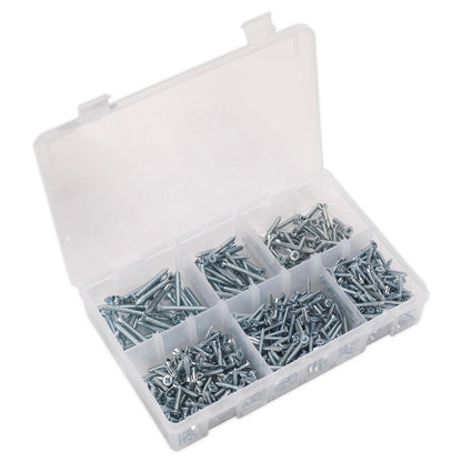 Sealey AB062STCS Self-Tapping Screw Assortment DIN 7982 510pc Countersunk Pozi Zinc Sealey