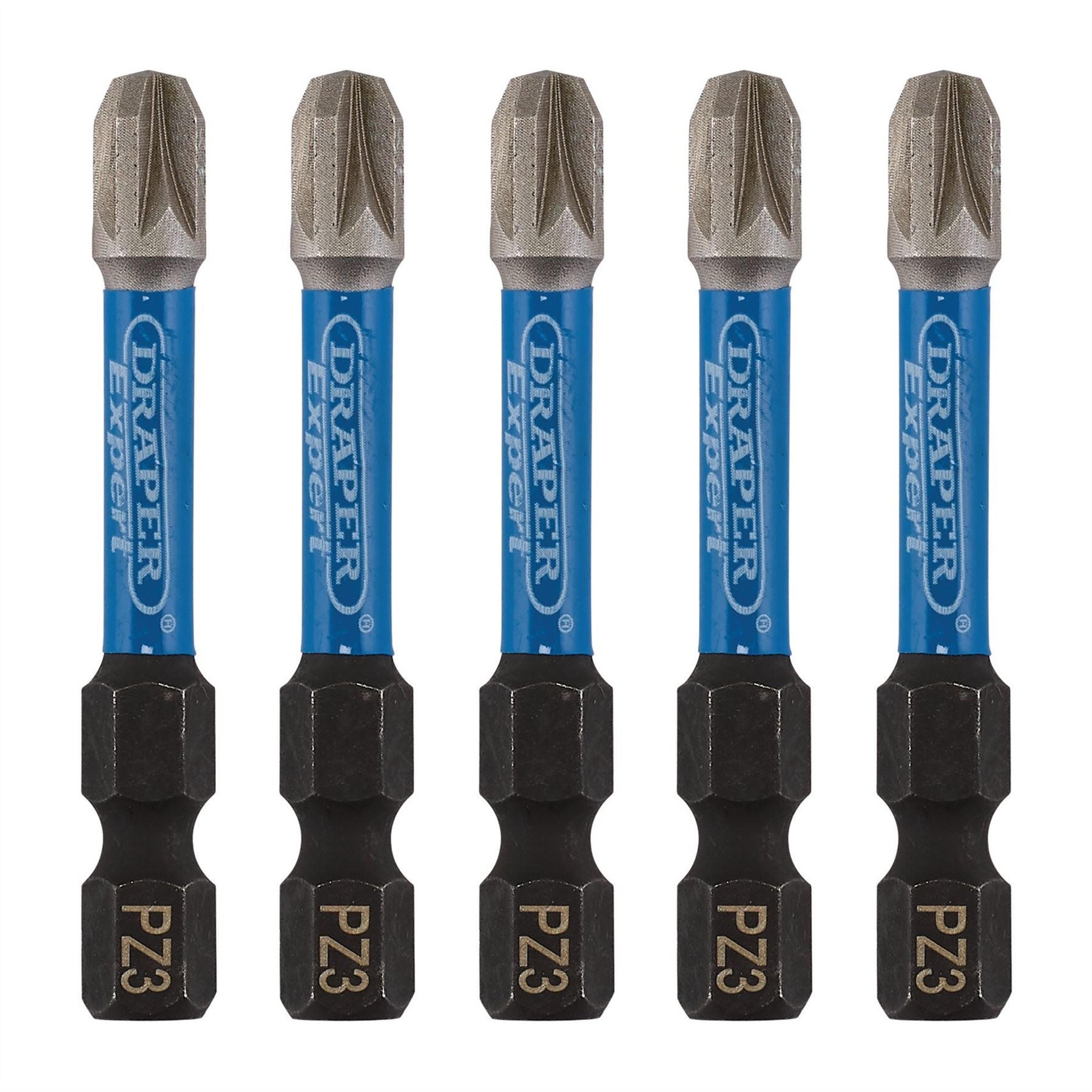 Draper 05648 Expert PZ-Type Impact Screwdriver Bits No.3 x 50mm 1/4" Hex Pack of 5 Draper