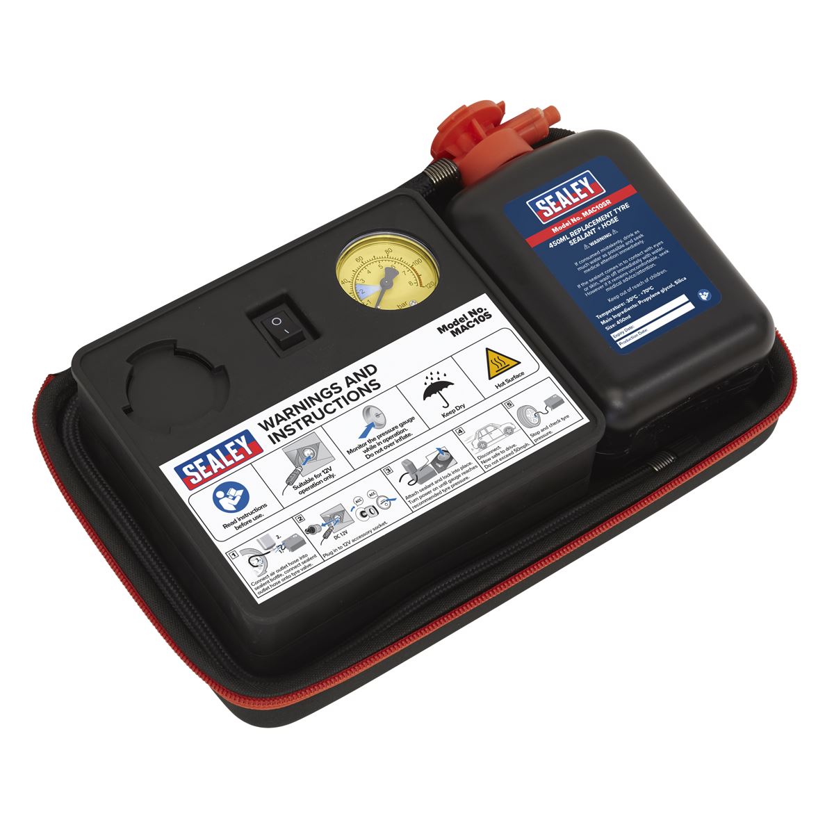 Sealey MAC10S Tyre Inflator 12V & Emergency Puncture Sealant Kit Sealey