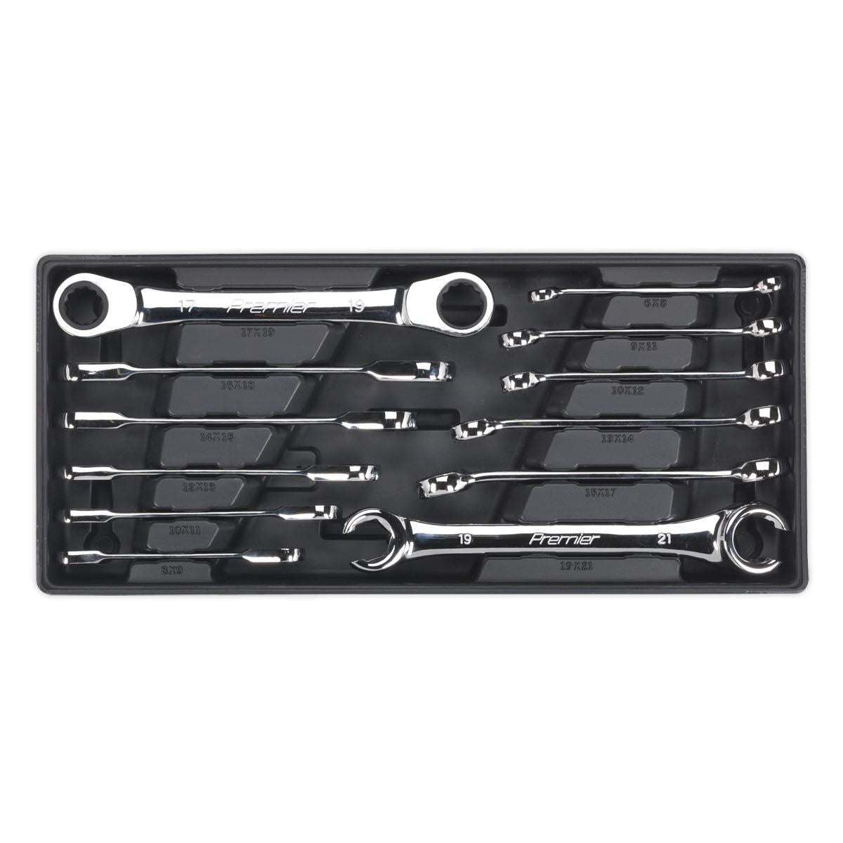 Sealey TBT13 Tool Tray with Flare Nut & Ratchet Ring Spanner Set 12pc Sealey